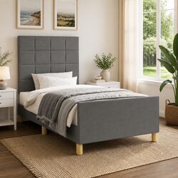 King Single Bed Frame with Adjustable Grey Fabric Headboard