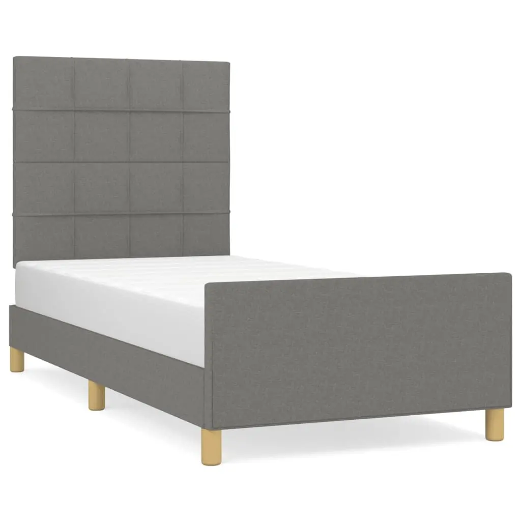 King Single Bed Frame with Adjustable Grey Fabric Headboard