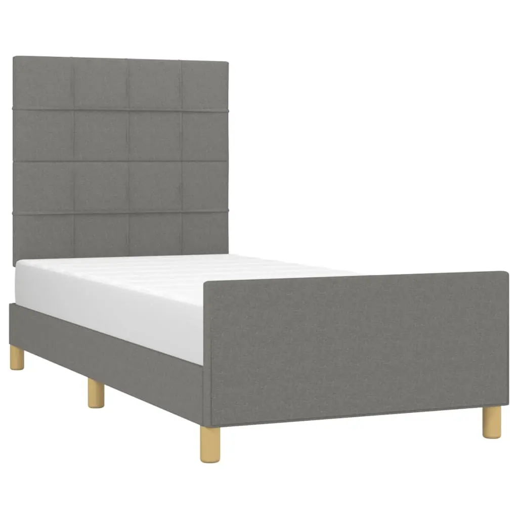 King Single Bed Frame with Adjustable Grey Fabric Headboard