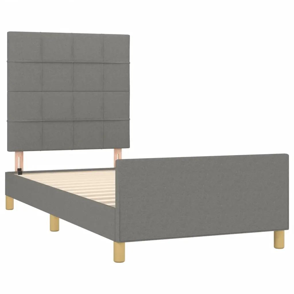 King Single Bed Frame with Adjustable Grey Fabric Headboard