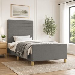 King Single Bed Frame with Adjustable Grey Fabric Headboard