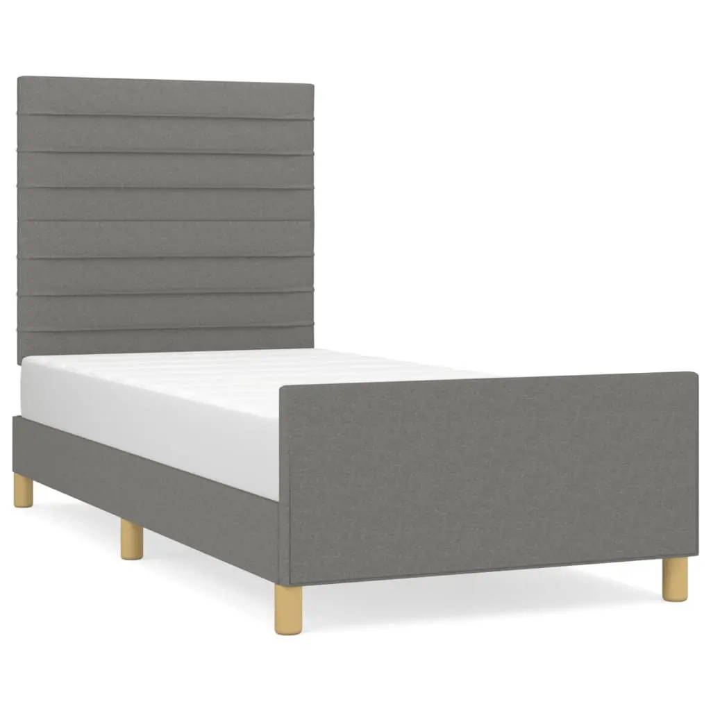King Single Bed Frame with Adjustable Grey Fabric Headboard