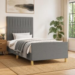 King Single Bed Frame with Adjustable Grey Fabric Headboard