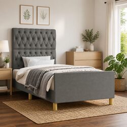Upholstered King Single Bed Frame with Headboard in Grey
