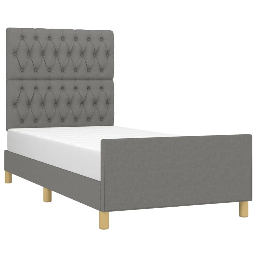 Upholstered King Single Bed Frame with Headboard in Grey