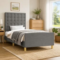 Grey Fabric King Single Bed Frame with Headboard 107x203 cm
