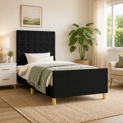 King Single Size Bed Frame with Black Fabric Headboard