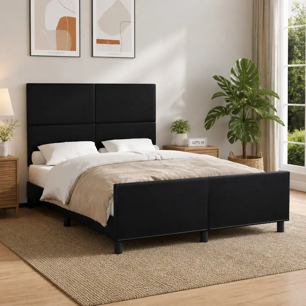 Black Faux Leather Double Bed Frame 137x187cm
