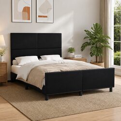 Elegant Black Faux Leather Double Bed Frame 137x187cm