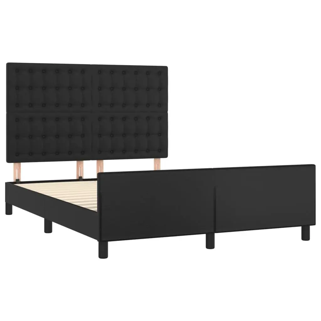 Double Bed Frame With Black Faux Leather Headboard