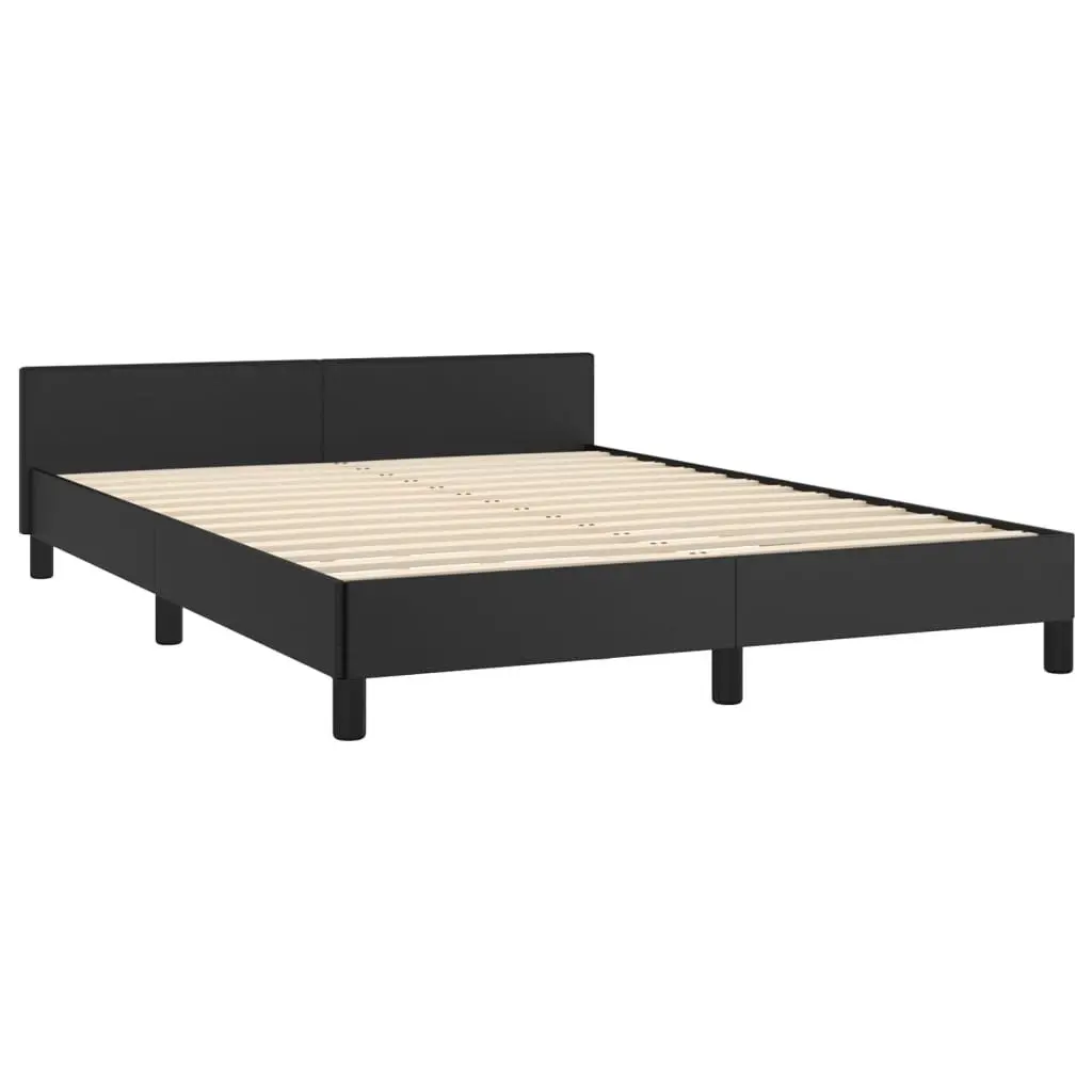 Double Bed Frame With Black Faux Leather Headboard