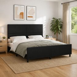 Adjustable Height Queen Bed Frame with Black Faux Leather Headboard