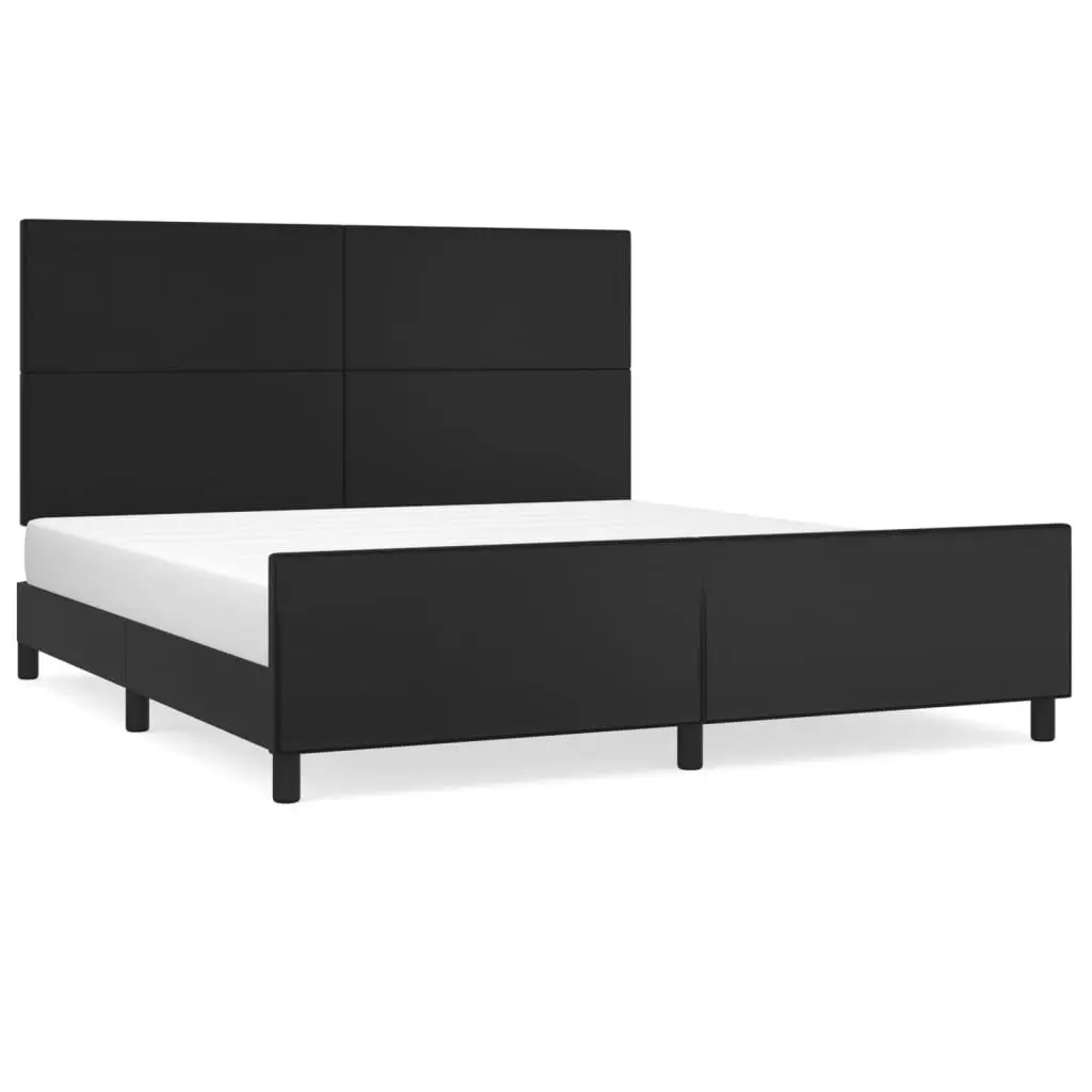 Adjustable Height Queen Bed Frame with Black Faux Leather Headboard