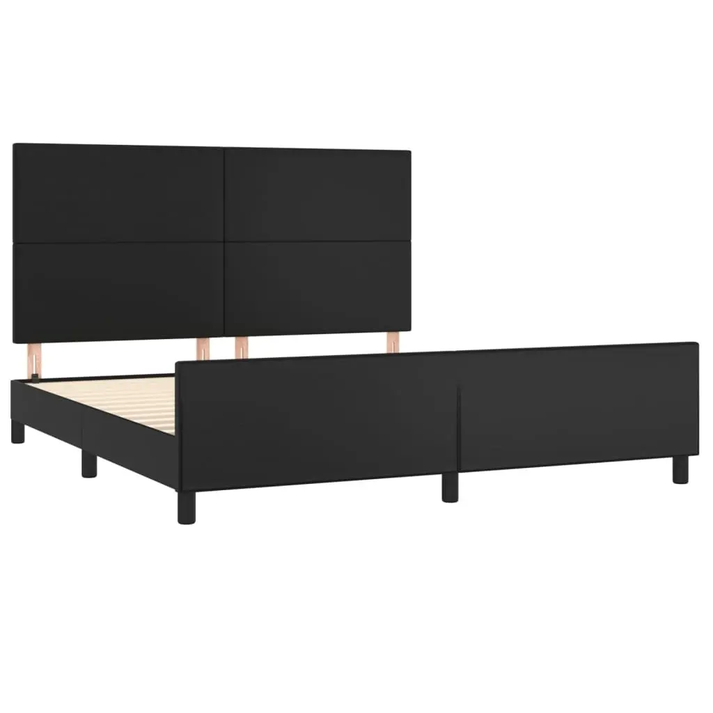 Adjustable Height Queen Bed Frame with Black Faux Leather Headboard