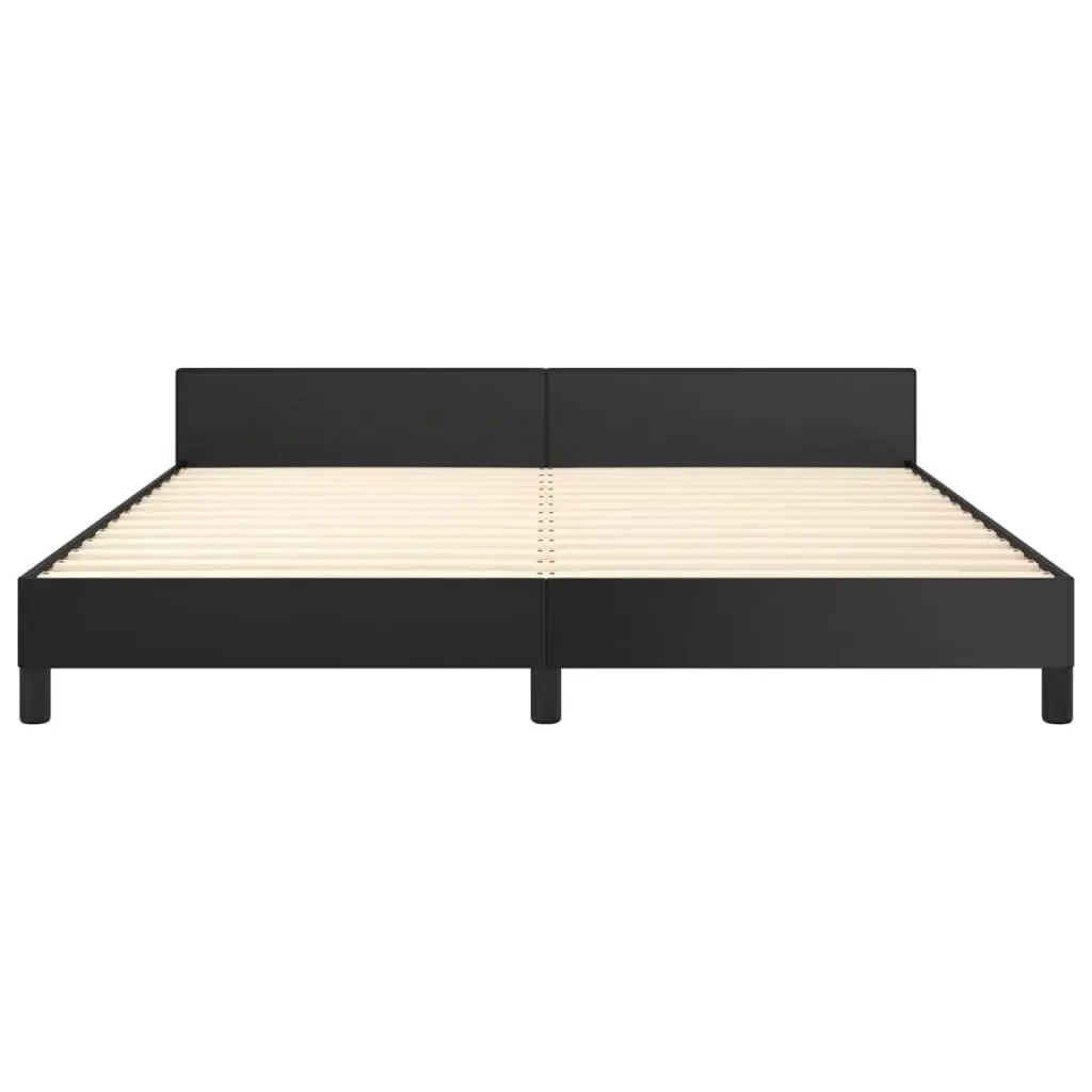 Adjustable Height Queen Bed Frame with Black Faux Leather Headboard
