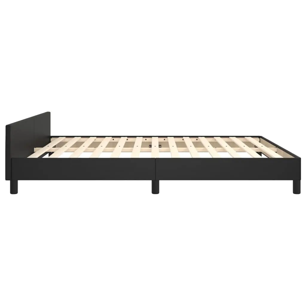 Adjustable Height Queen Bed Frame with Black Faux Leather Headboard
