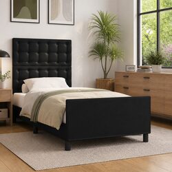 Elegant King Single Bed Frame with Black Velvet Headboard