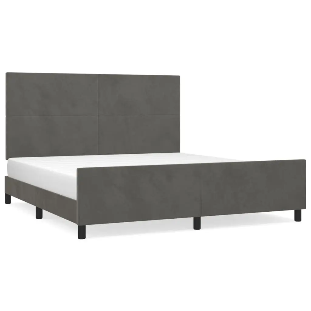 Dark Grey Velvet Queen Bed Frame with Headboard