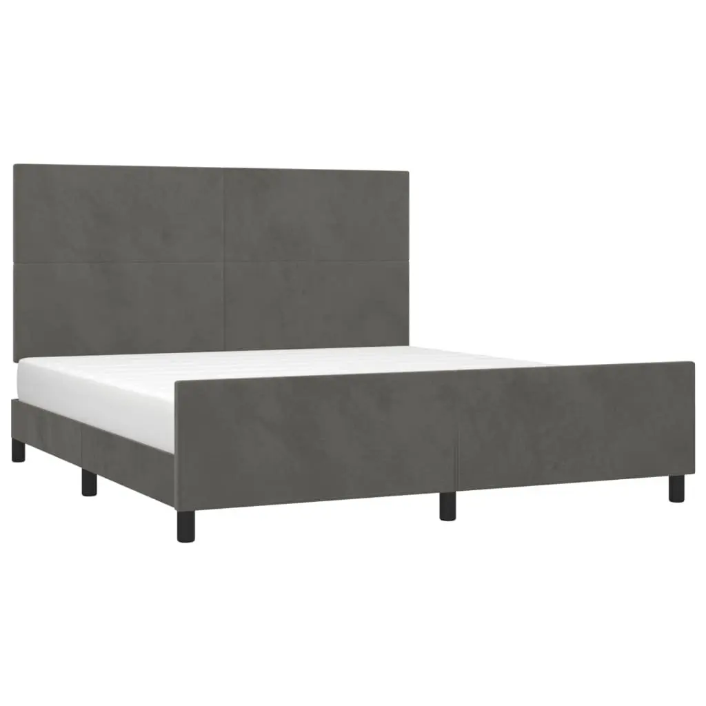Dark Grey Velvet Queen Bed Frame with Headboard