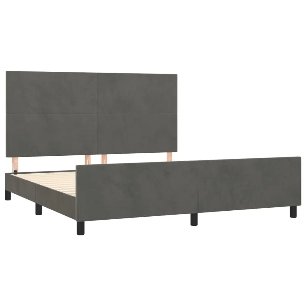 Dark Grey Velvet Queen Bed Frame with Headboard