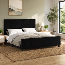 Queen Bed Frame with Black Velvet Headboard 152x203cm