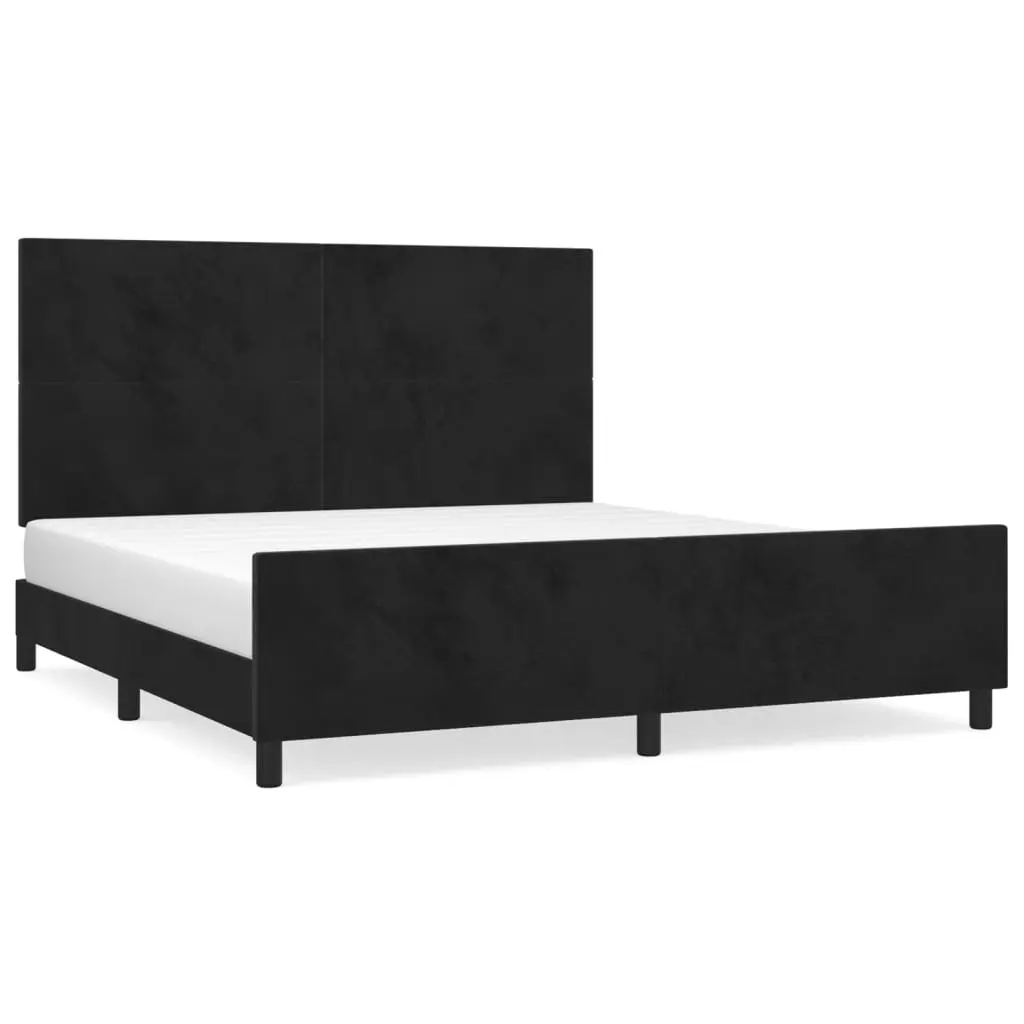Queen Bed Frame with Black Velvet Headboard 152x203cm