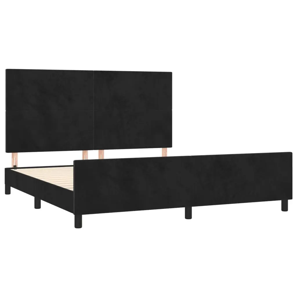 Queen Bed Frame with Black Velvet Headboard 152x203cm