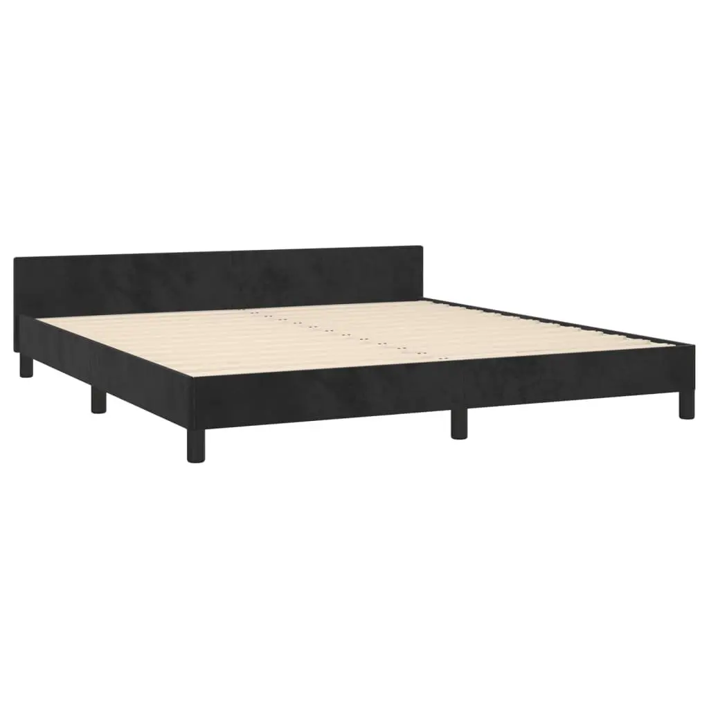 Queen Bed Frame with Black Velvet Headboard 152x203cm