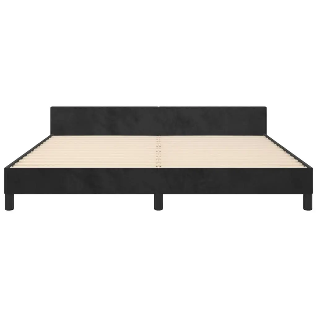 Queen Bed Frame with Black Velvet Headboard 152x203cm