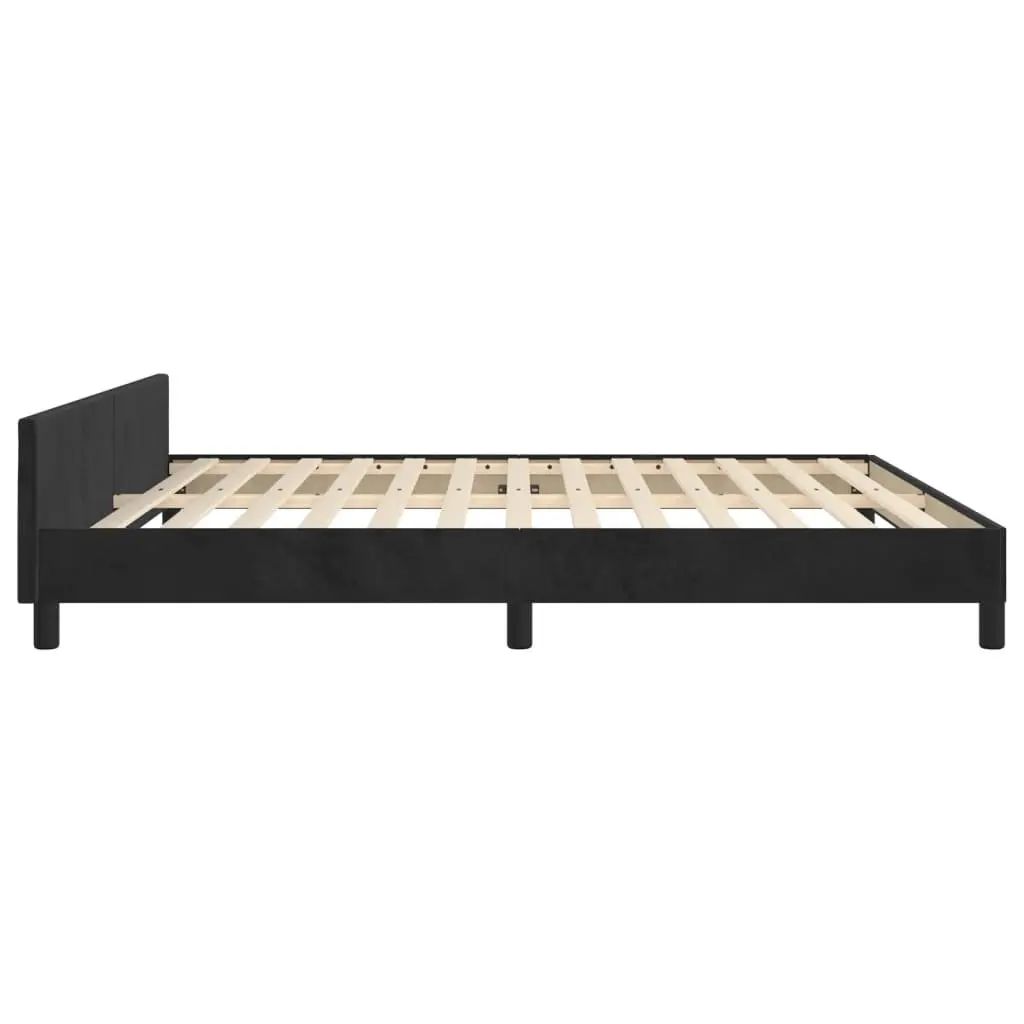 Queen Bed Frame with Black Velvet Headboard 152x203cm