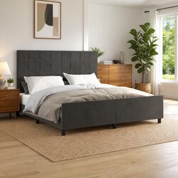 Dark Grey Queen Bed Frame with Adjustable Headboard