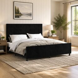 Queen Bed Frame with Velvet Headboard 152x203cm