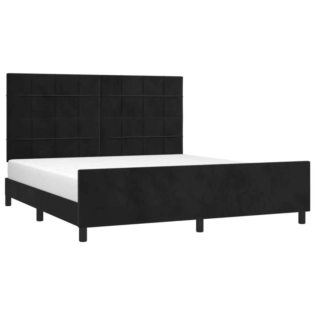 Queen Bed Frame with Velvet Headboard 152x203cm