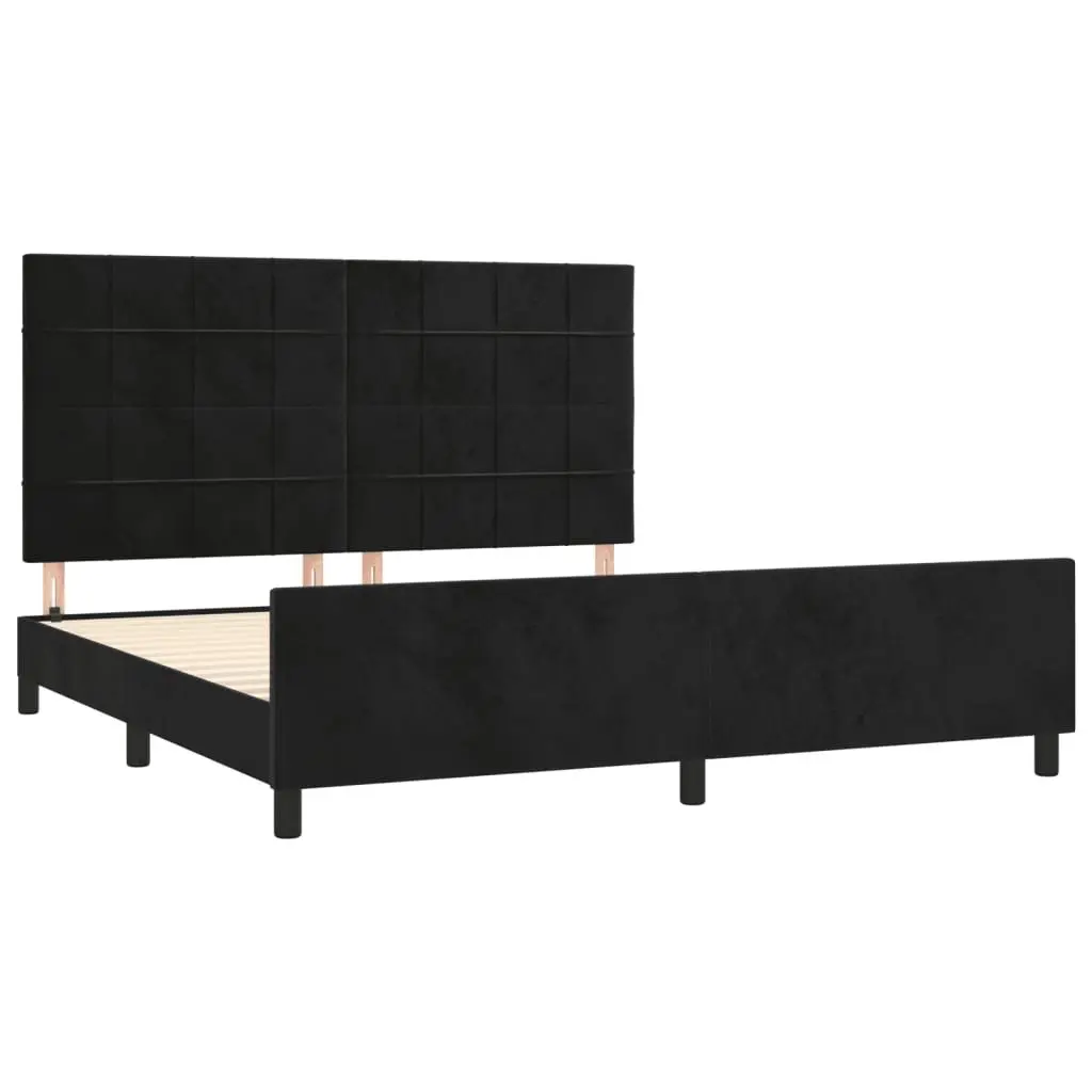 Queen Bed Frame with Velvet Headboard 152x203cm