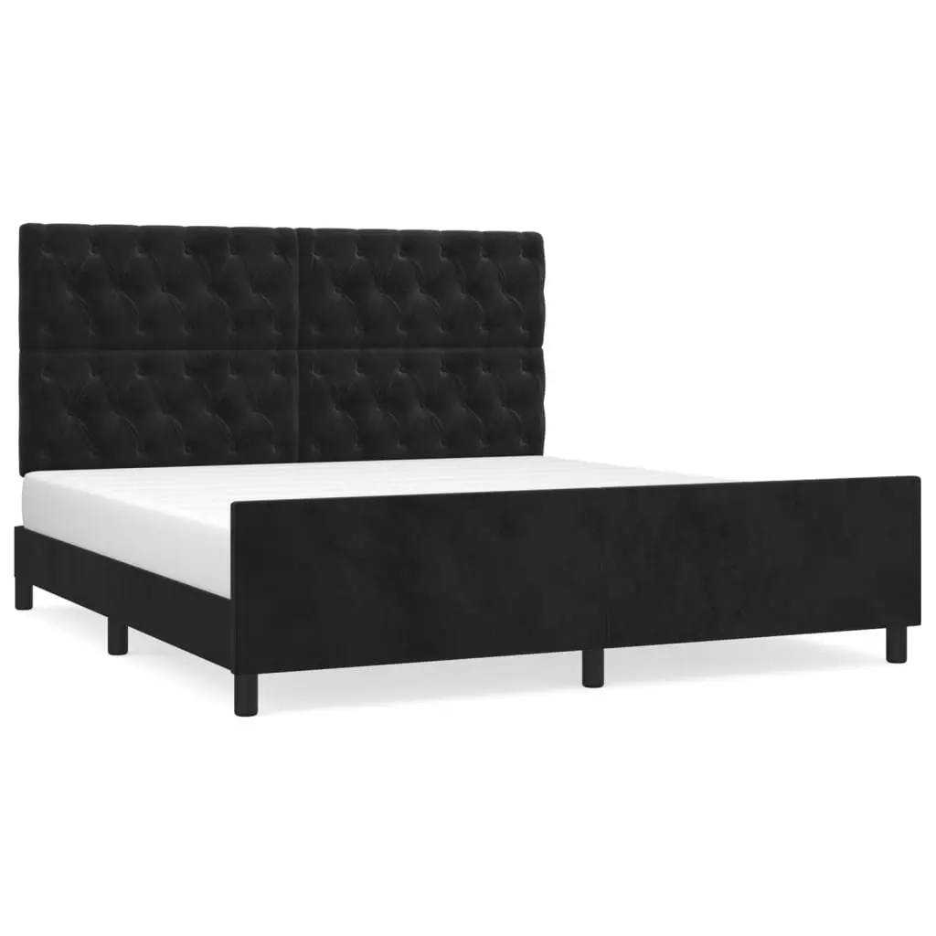 Queen Bed Frame Black Velvet 152x203cm Adjustable Height
