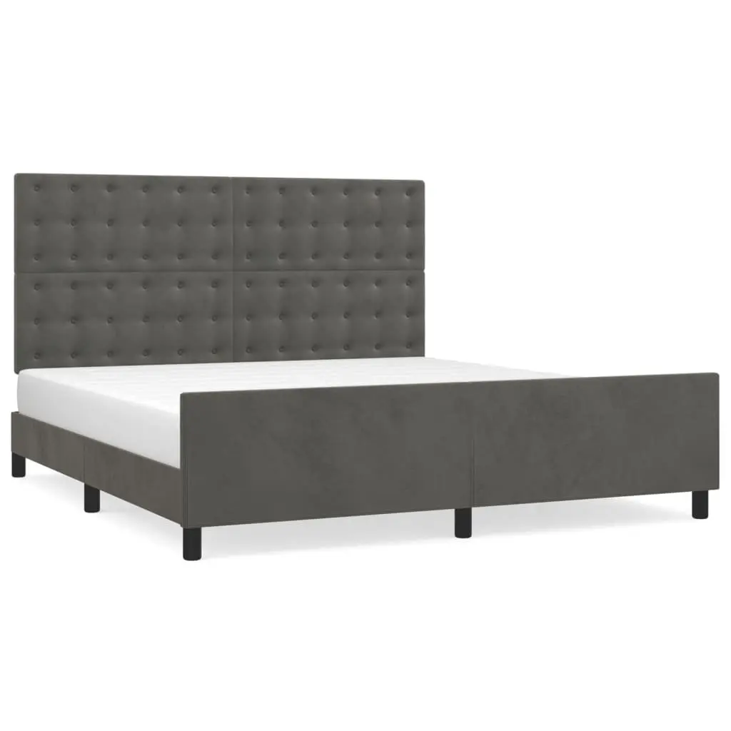 Dark Grey Velvet Queen Bed Frame with Headboard 152x203 cm