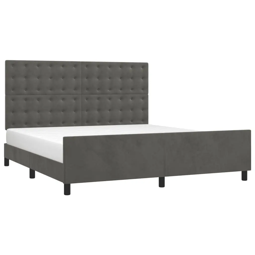 Dark Grey Velvet Queen Bed Frame with Headboard 152x203 cm