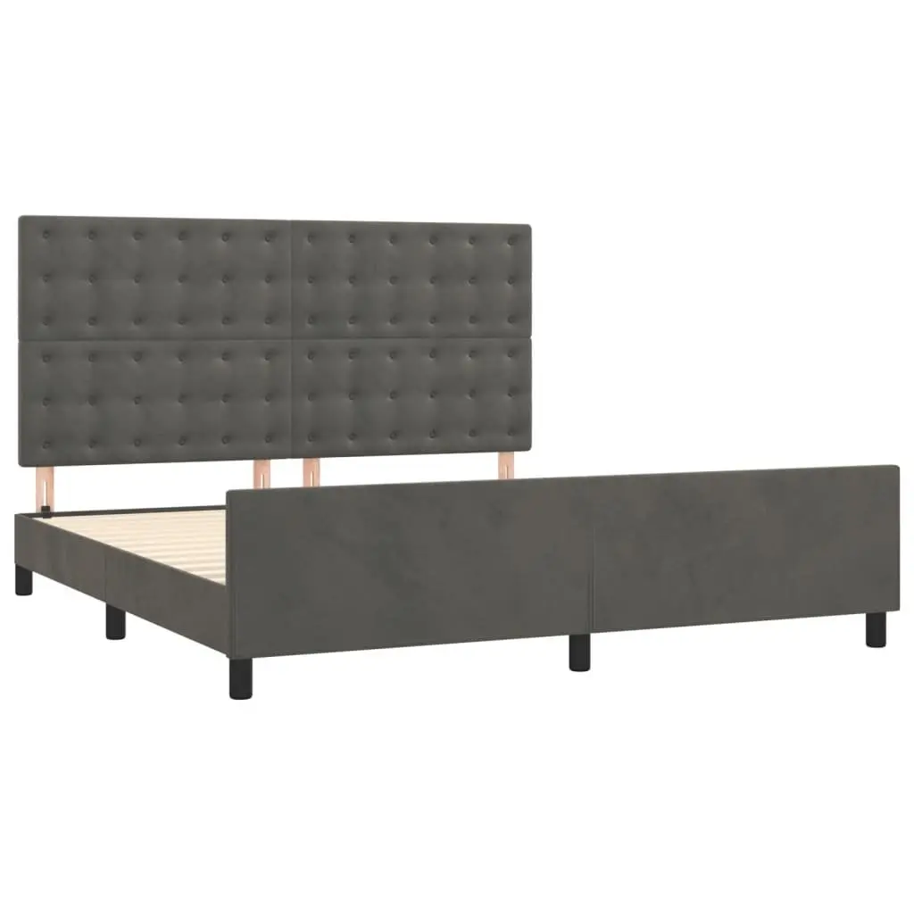 Dark Grey Velvet Queen Bed Frame with Headboard 152x203 cm