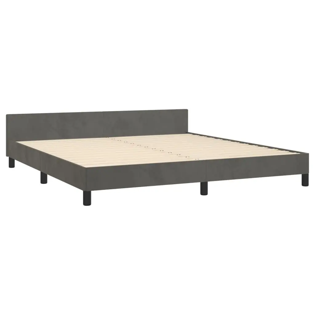 Dark Grey Velvet Queen Bed Frame with Headboard 152x203 cm