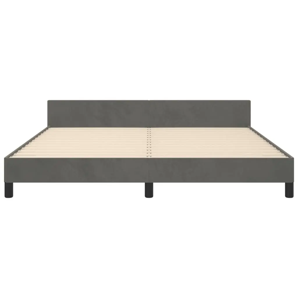 Dark Grey Velvet Queen Bed Frame with Headboard 152x203 cm