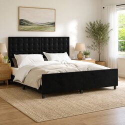Queen Bed Frame with Adjustable Velvet Headboard