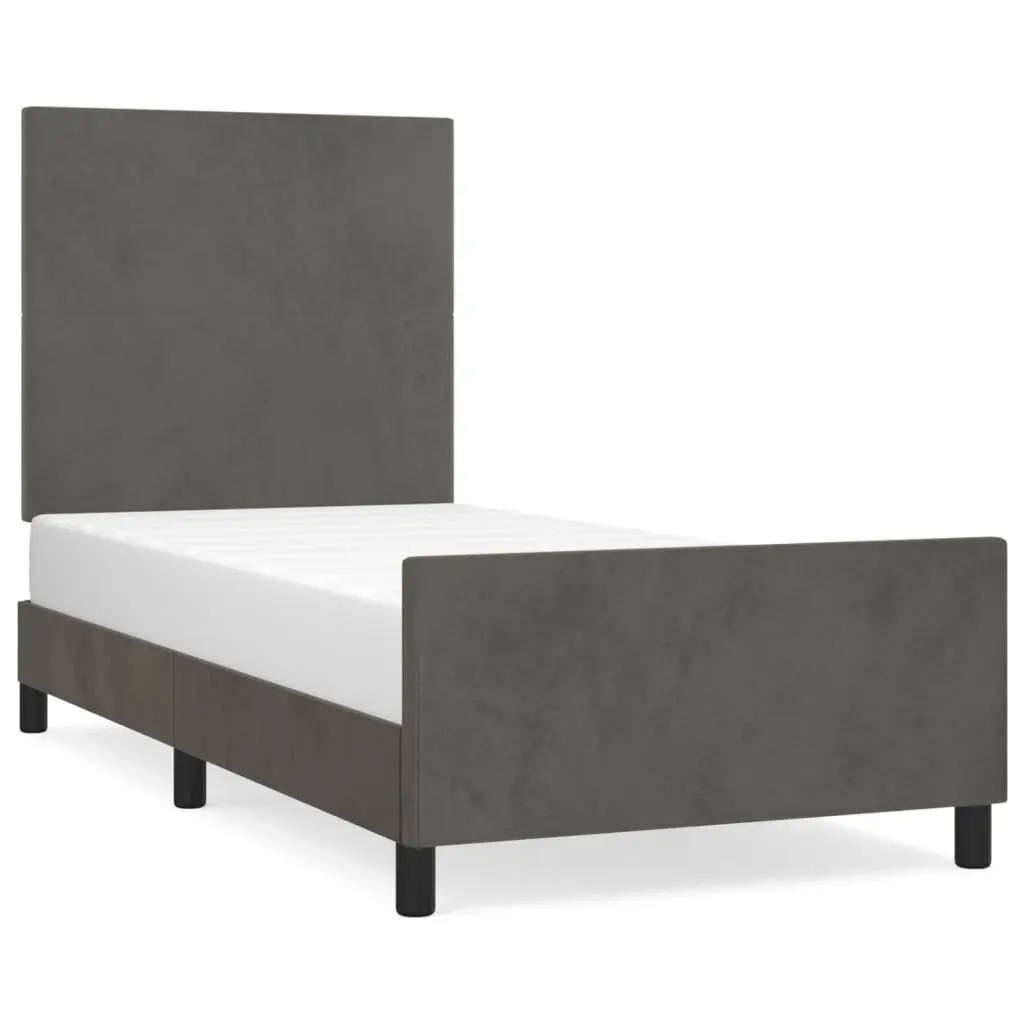 King Single Bed Frame with Grey Velvet Headboard