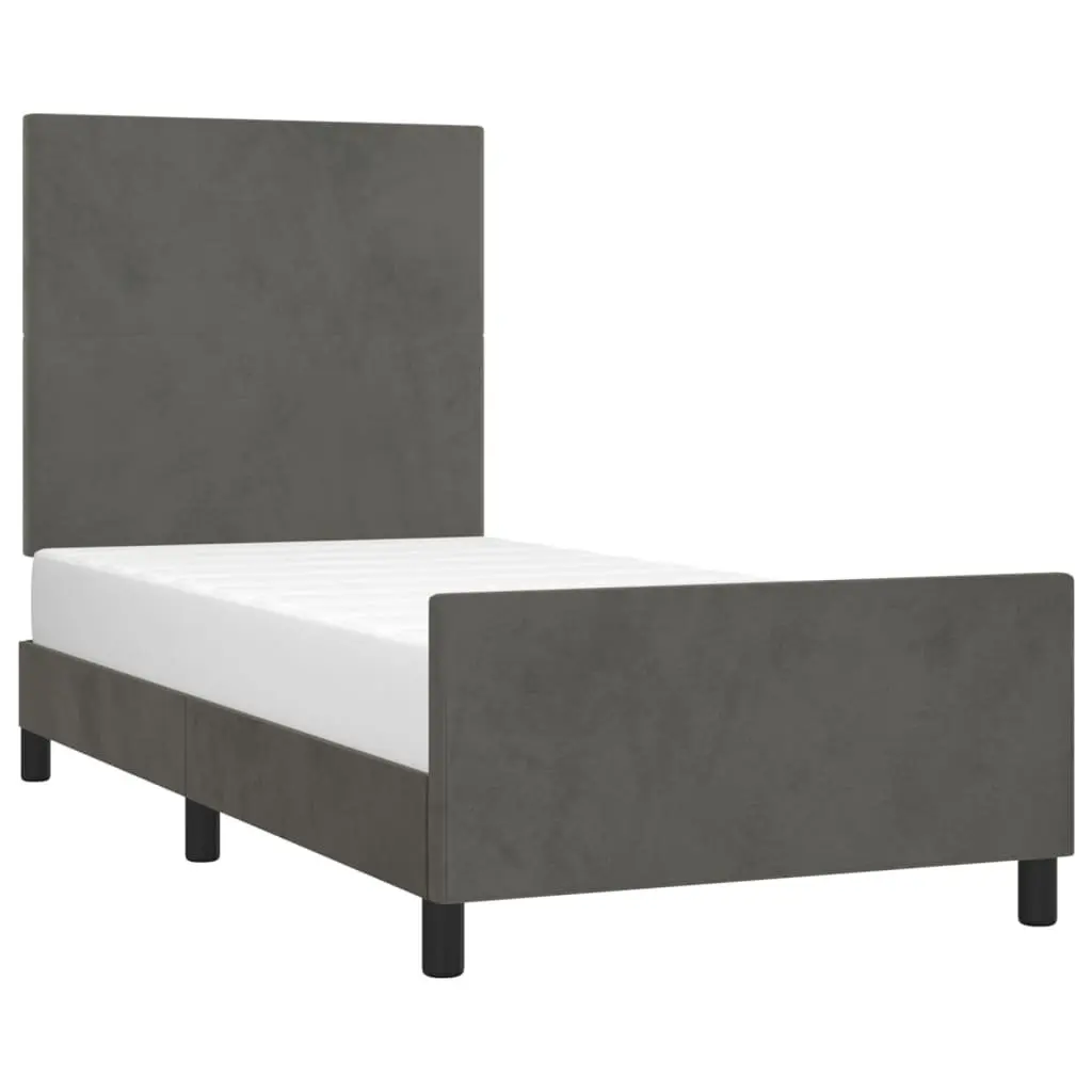 King Single Bed Frame with Grey Velvet Headboard
