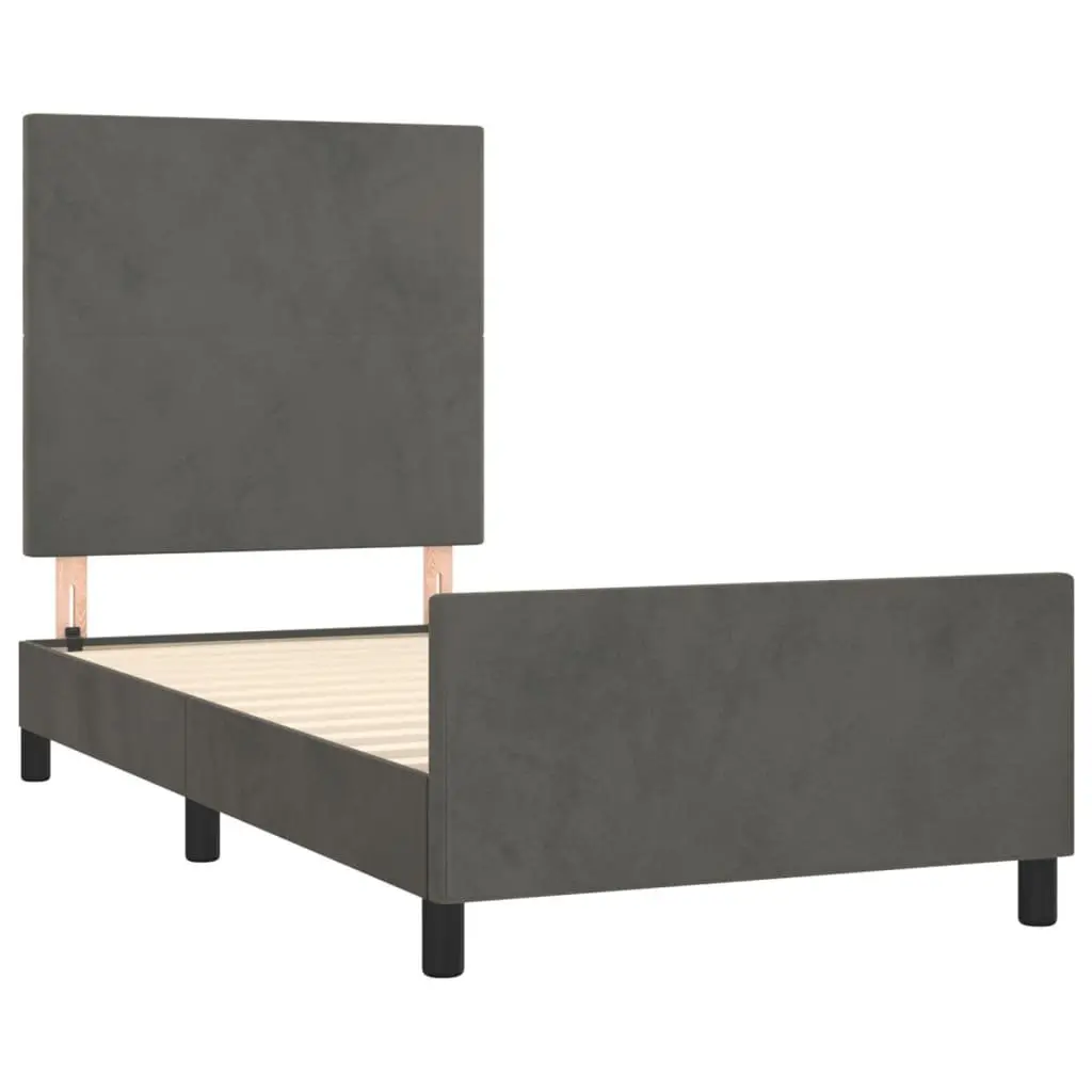 King Single Bed Frame with Grey Velvet Headboard