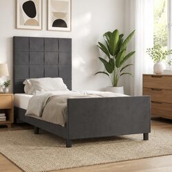 Grey Velvet King Single Bed Frame with Adjustable Headboard