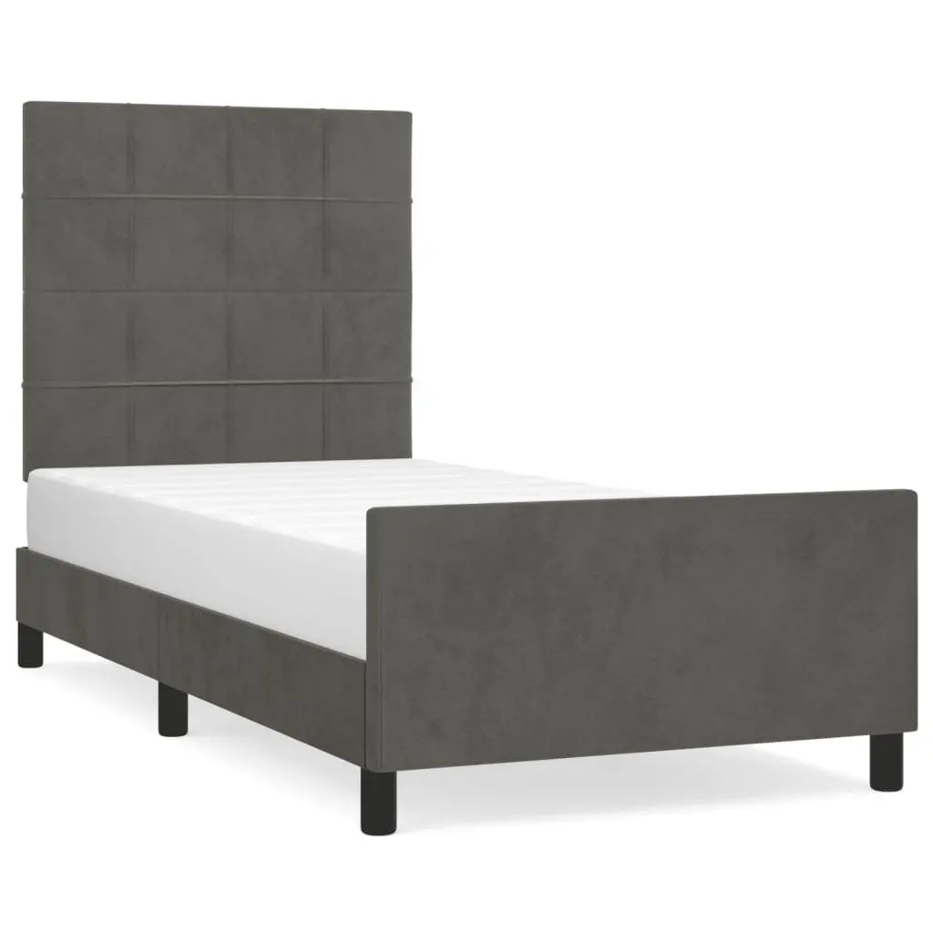 King Single Bed Frame Adjustable Height Grey Velvet 107x203cm