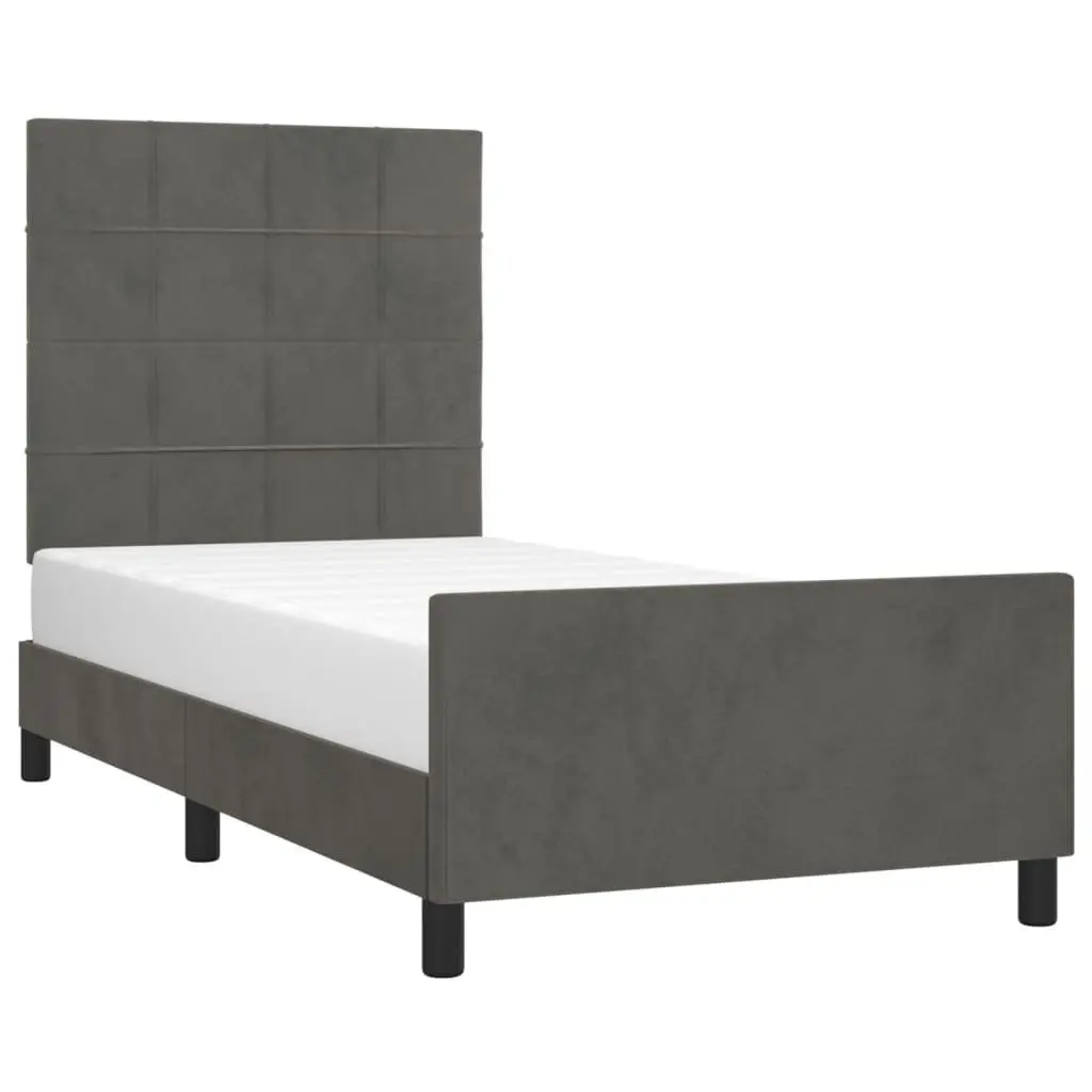 King Single Bed Frame Adjustable Height Grey Velvet 107x203cm