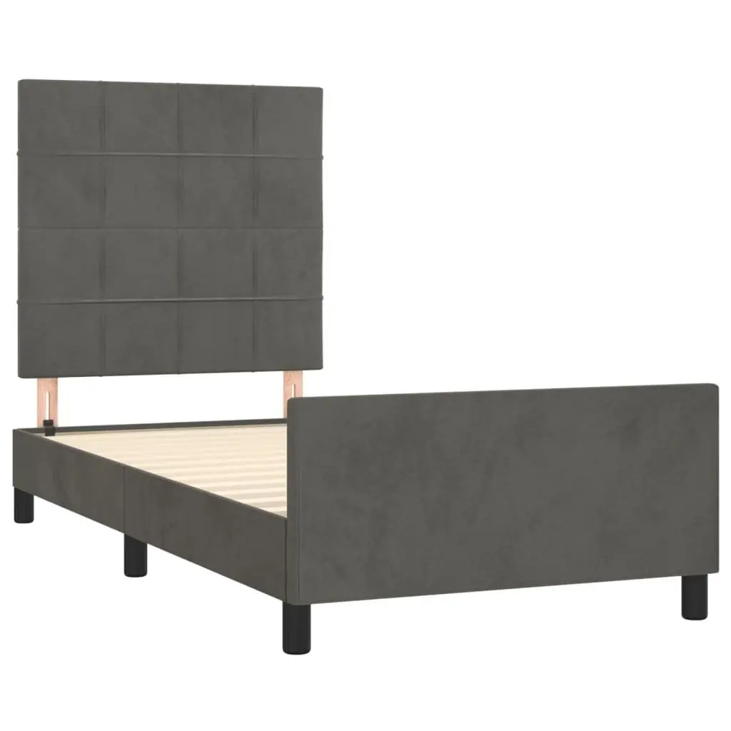 King Single Bed Frame Adjustable Height Grey Velvet 107x203cm