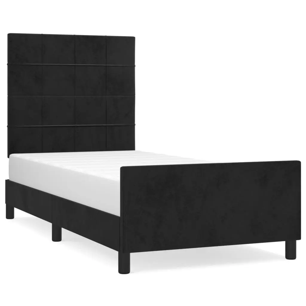 Black Velvet King Single Bed Frame with Adjustable Headboard