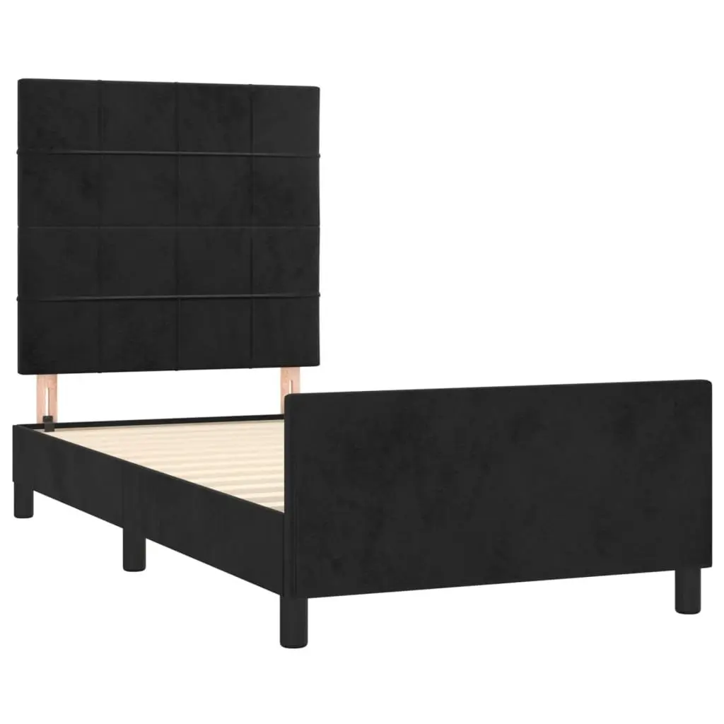 Black Velvet King Single Bed Frame with Adjustable Headboard